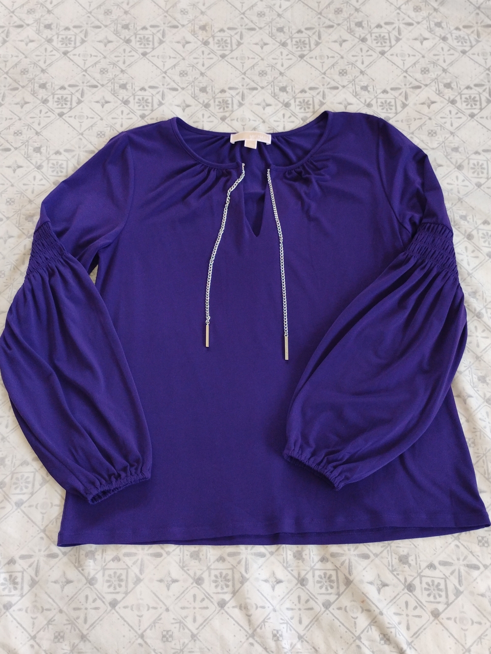 MICHAEL Michael Kors Deep Purple Keyhole Tie Blouse